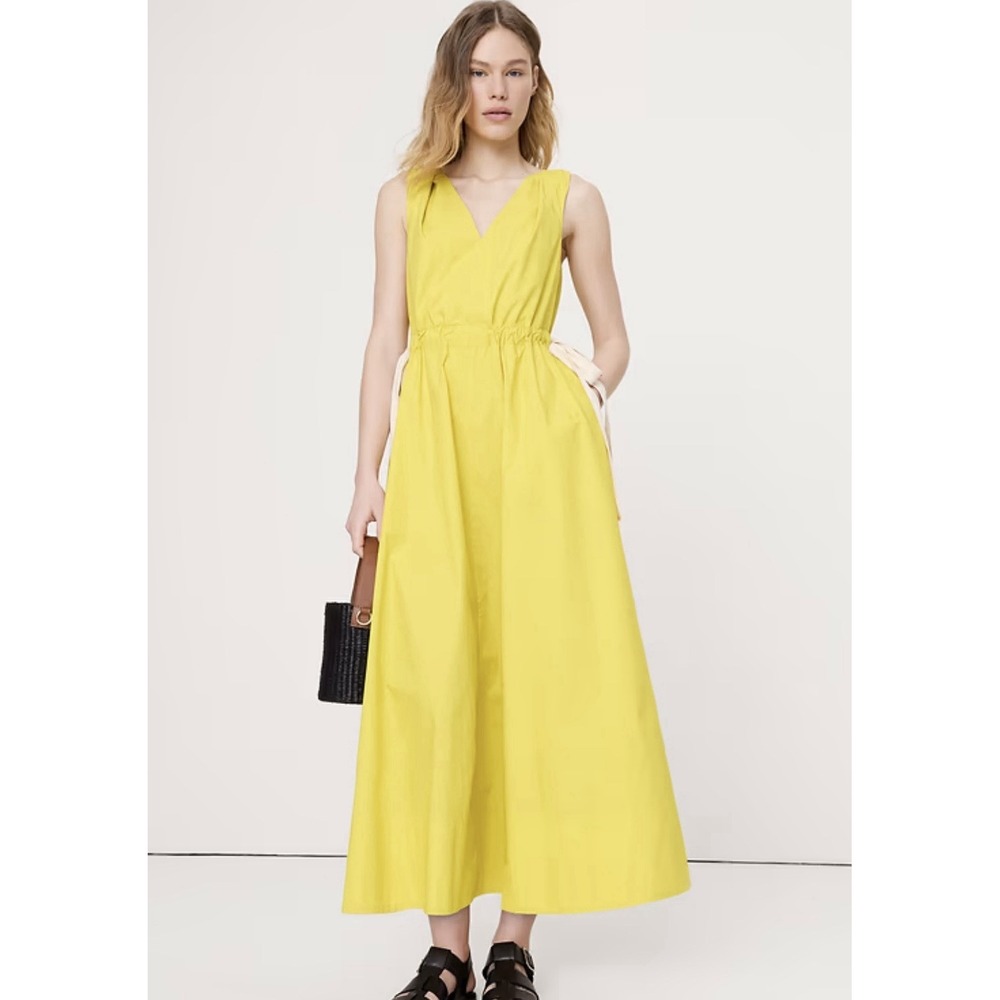 BANANA REPUBLIC DRESS TWISTED SHOULDER POPLIN MAXI DRESS IN YELLOW Size XXS